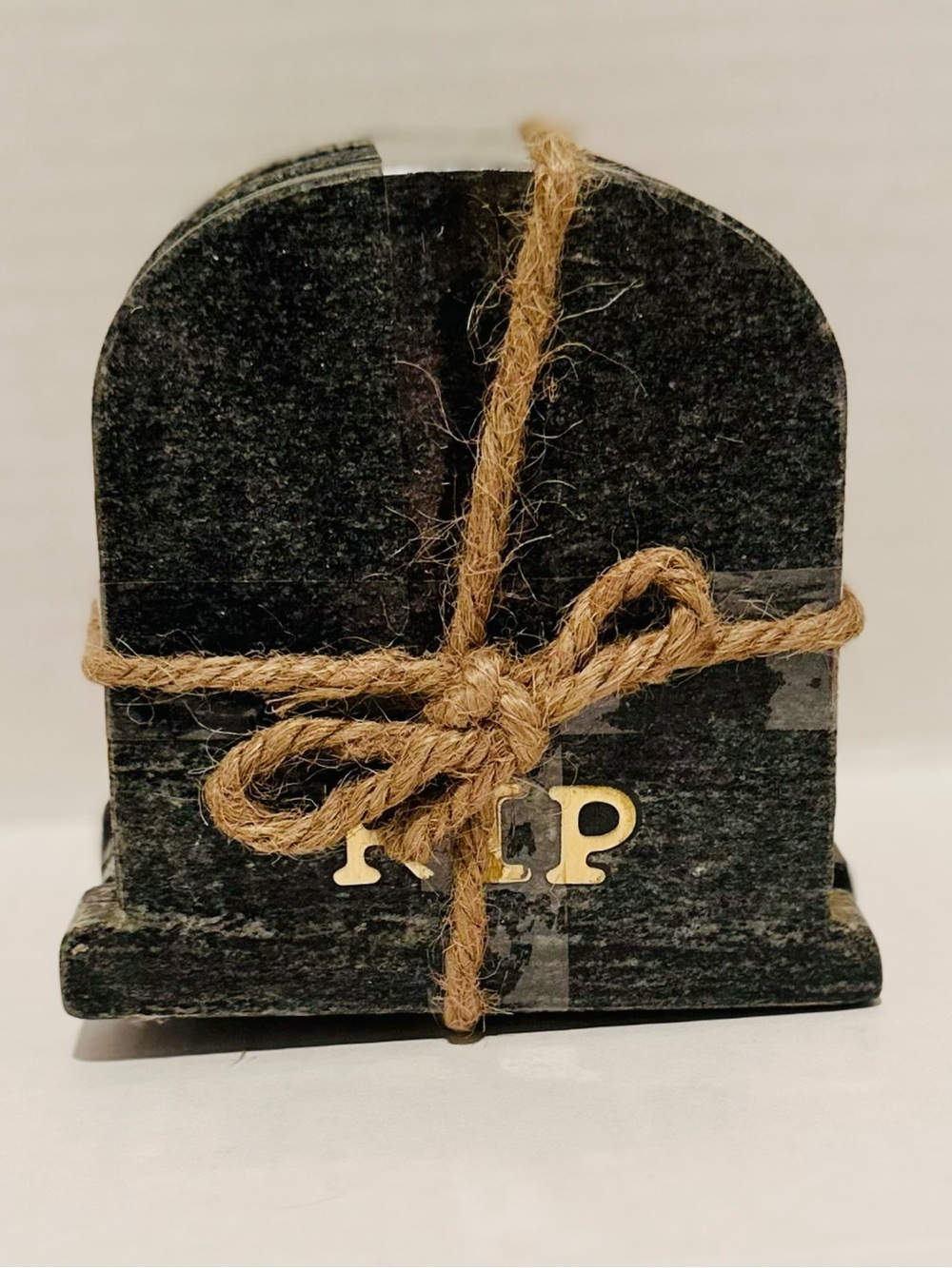 Godinger NWT Set of 4 RIP Tombstone Marble Coasters w/Brass Inlay